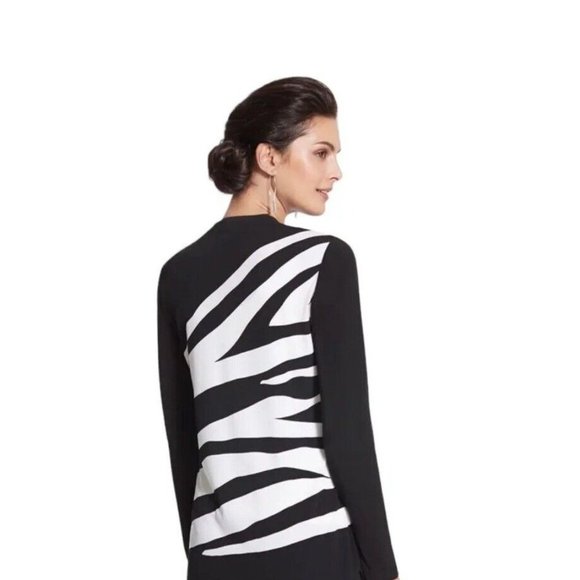 NWT Chico's Womens Knit Kit Zebra Print Optic White Black Jacket - Size 2 12/14 - Picture 5 of 11